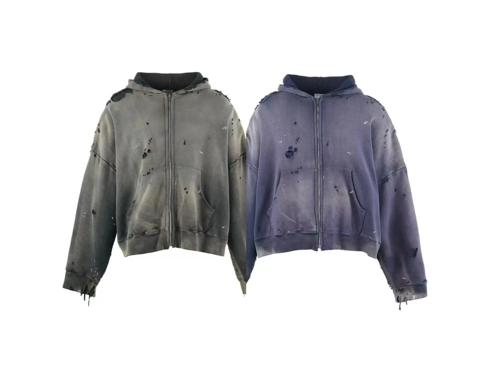 Spot ST1019 Purple Black P288 SAINT Mxxxxxx ZIP UP HOODIE/DOUBLE FACE Destroyed Zipper Sweater 25SS Size S-M-L-XL